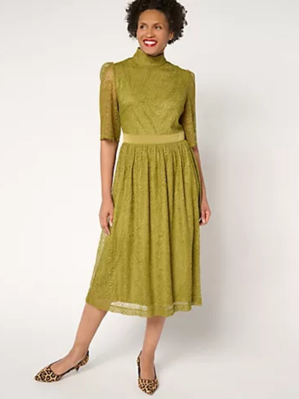 by Stacy London Regular Elbow Sleeve Stretch Lace Midi Dress, Moss Sz 2X a682312